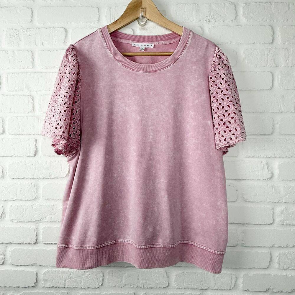 Jane + Delancey Pink Eyelet Short Sleeve Sweatshirt Tee Size XL